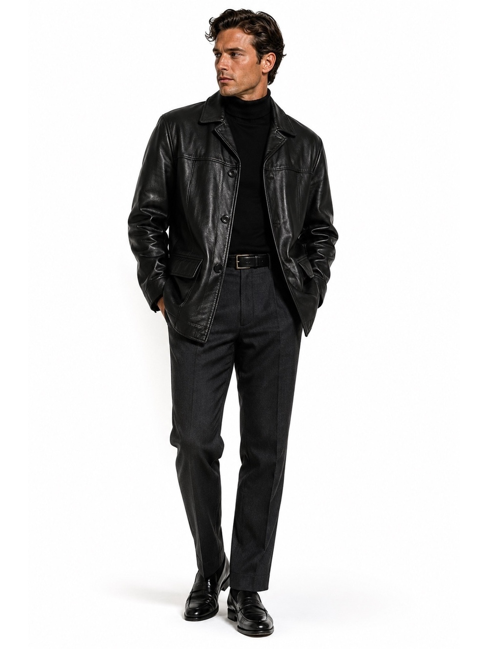 Vintage M. Julian Wilsons Black Genuine Leather Car Coat Jacket Mens XL 90s Y2K